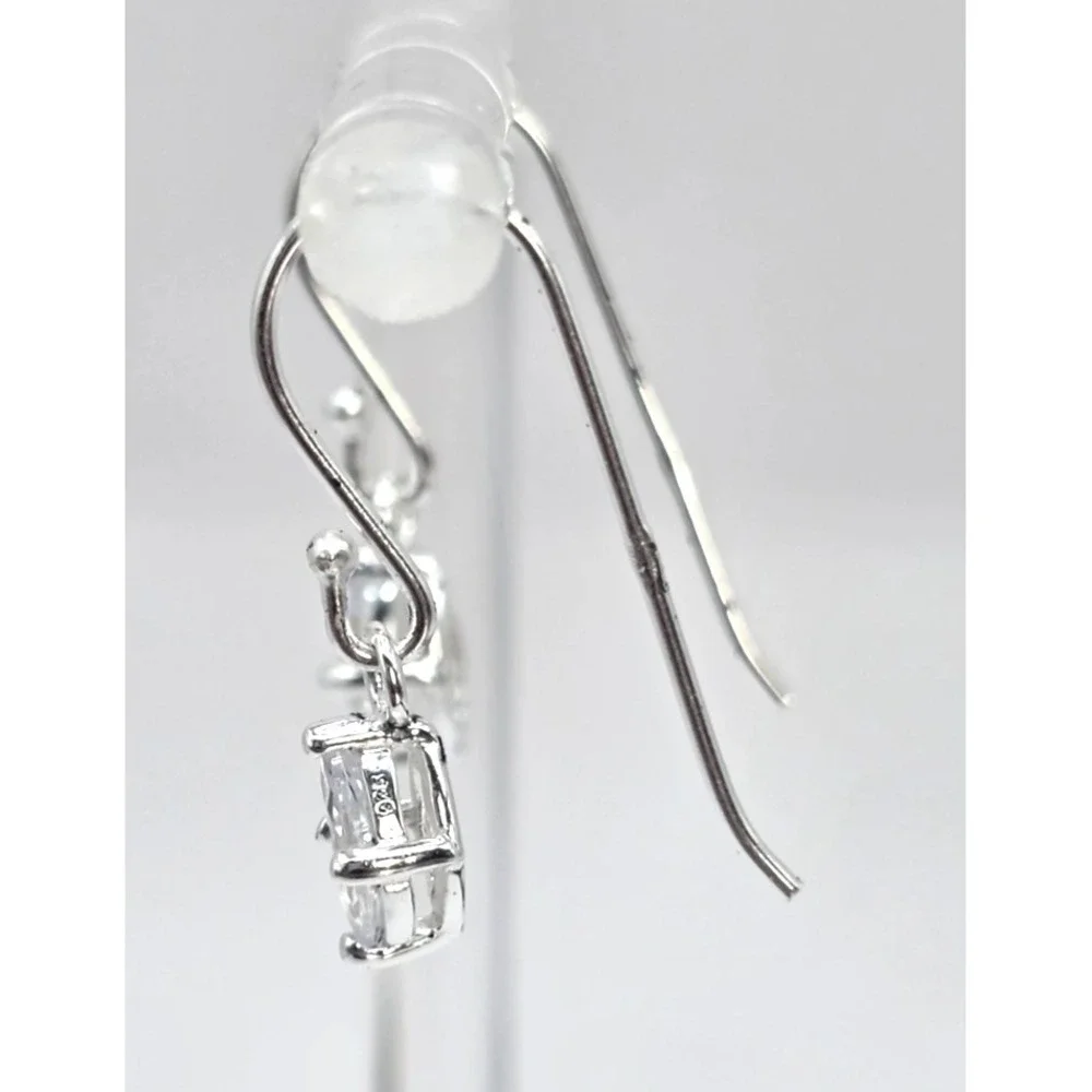 Moissanite Dangle Earrings Sterling Silver Hooks Diamond Shape Dainty 6.2 mm NEW